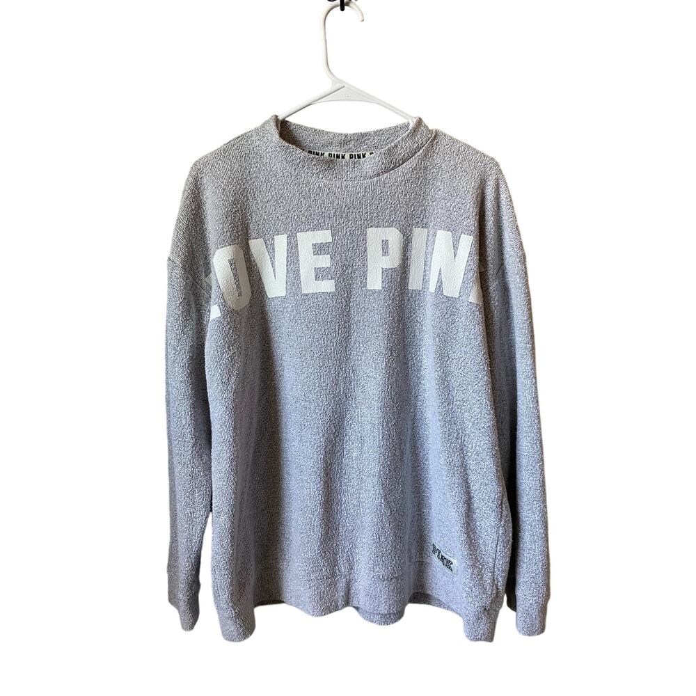 Victoria’s Secret PINK ‘LOVE PINK’ Gray Pullover Sweatshirt Sz M